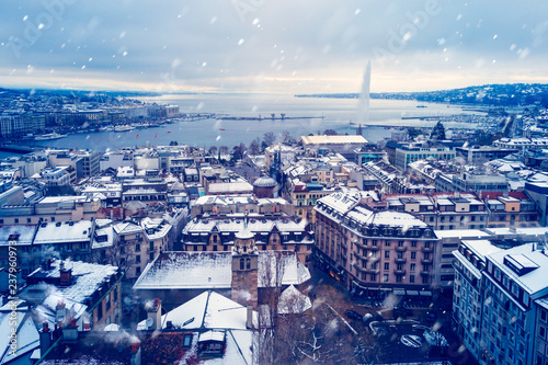 Snowing in Geneva during Winter before Christmas