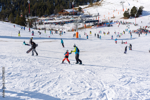 Grau Roig, Andorra : 2018 December 8 : Sunny Day in Grandvalira Ski Station in Andorra.