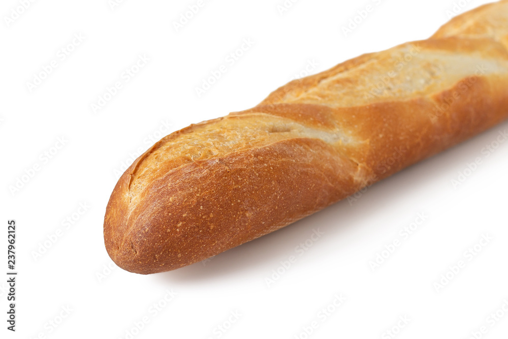 Fresh French baguette from wheat flour isolated on white background Fresh French baguette from wheat flour isolated on white background
