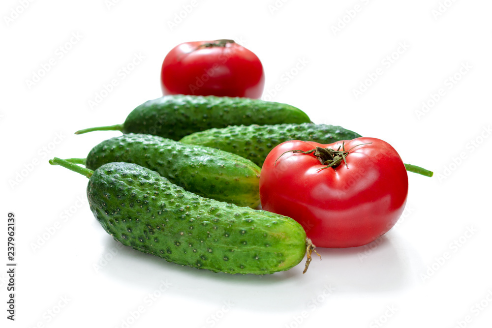 Isolated cucumbers and tomatoes