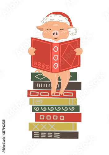 Pig reading book