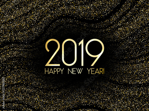 2019 Happy New Year card with gold confetti.
