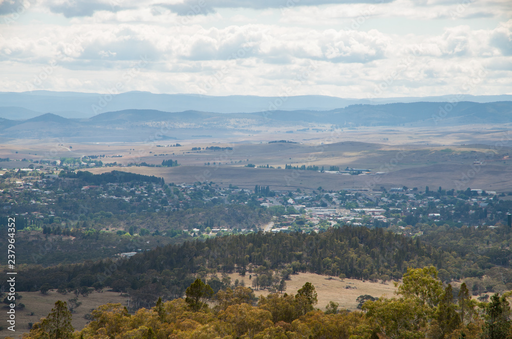 Cooma and surrounding Australian landscape from the Mt Gladstone Lookout