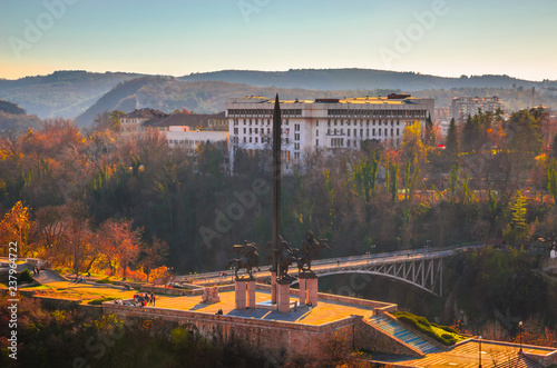 Aerial view of  Veliko Tarnovo in a beautiful autumn day, Bulgaria photo