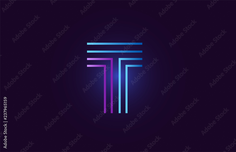 blue pink t gradient alphabet letter logo icon design