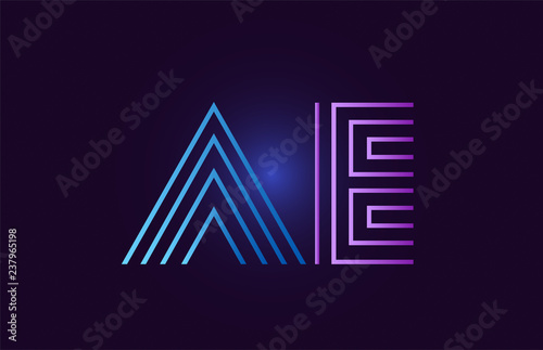 blue pink ae a e gradient alphabet letter combination logo icon design photo