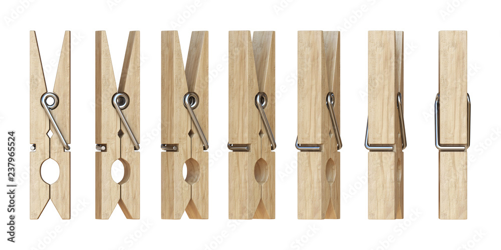 Wooden clothespins 3D - obrazy, fototapety, plakaty 