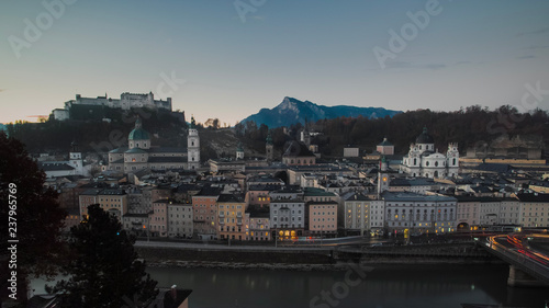 Salzburg cityscape with sunrise
