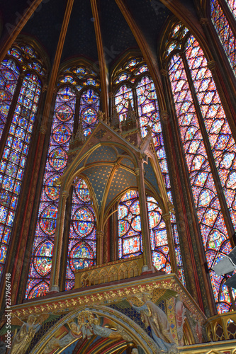 Interior and stained glass windows of the magnificent gothic chapel of Sainte Chappelle in Paris © Euskera Photography