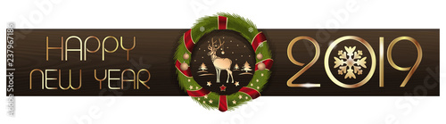 New Year 2019 design with a Christmas wreath