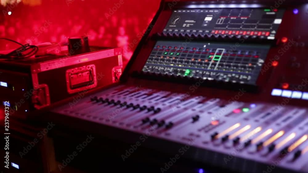 System audio panel at the night disco. System audio panel at the night disco.