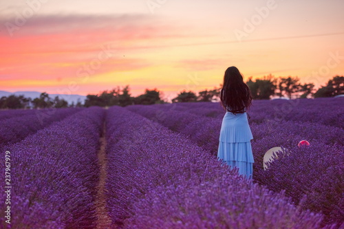 woman portrait in lavender flower fiel