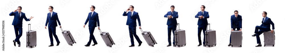 Young businessman with suitcase isolated on white background Young businessman with suitcase isolated on white background