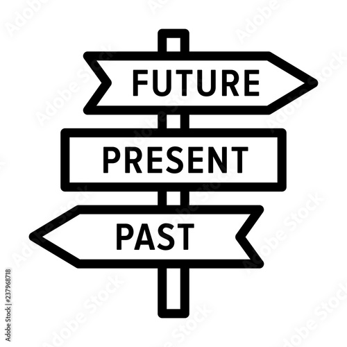 Future, present and past road sign arrows concept line art vector icon for apps and websites