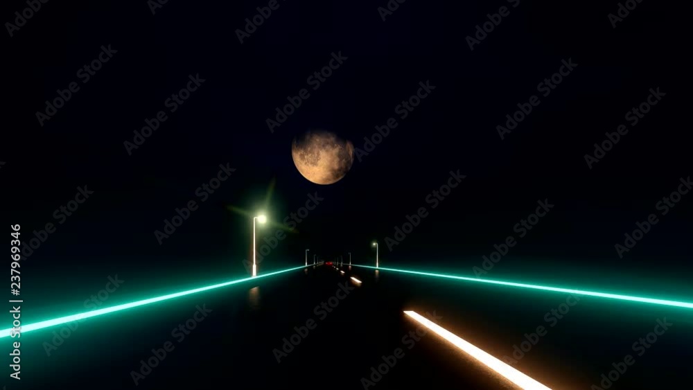 red car running high speed on the road at night