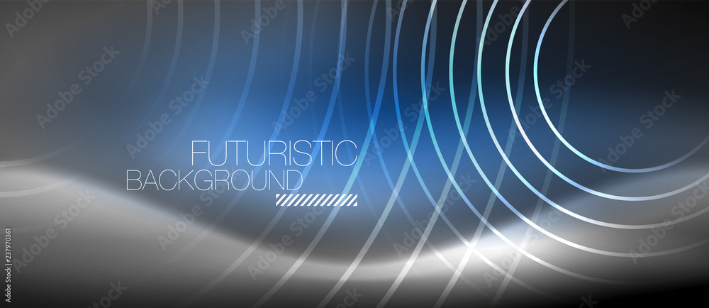 Neon circles abstract background, shiny lines