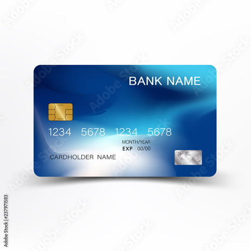 Realistic detailed credit cards. With inspiration from the abstract blue and black color on the gray background. Glossy plastic style. Vector illustration design EPS10