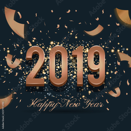 2019 Happy New Year Celebration Backround Design With Falling Ribbon