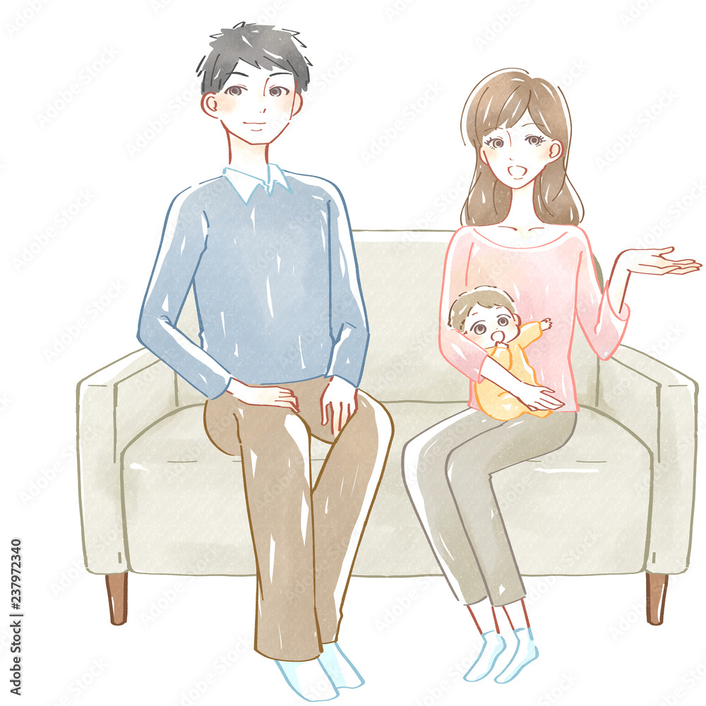 ソファーに座る家族 水彩イラスト Stock Illustration Adobe Stock