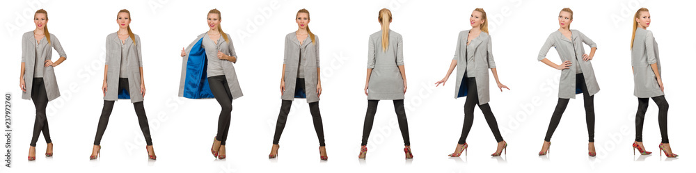 Pretty woman in gray blouse isolated on white Pretty woman in gray blouse isolated on white
