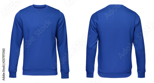 Quadro em tela Blank template mens blue sweatshirt long sleeve, front and back view, isolated on white background