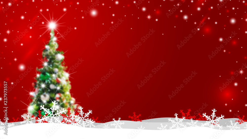 Christmas tree with snow falling in winter Christmas tree with snow falling in winter