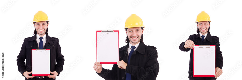 Young construction architect isolated on the white Young construction architect isolated on the white