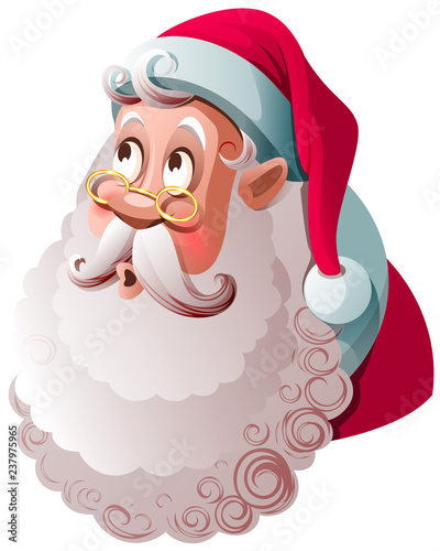 Santa Claus looks up in surprise. Merry christmas funny character