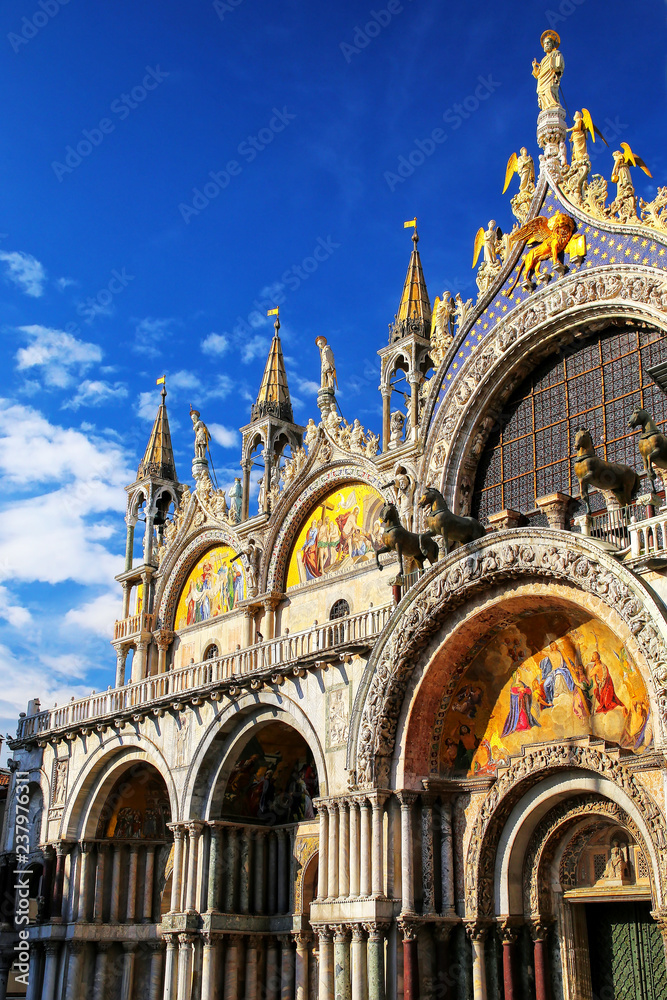 Facade of St Mark's Basilica on Piazza San Marco in Venice, Italy