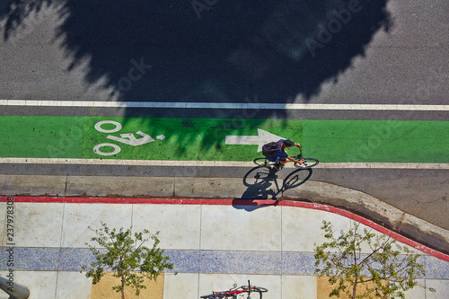 Overhead view of a street.