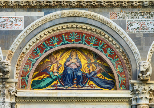 Virgin Mary Angels Mosaic Facade Cathedral Duomo Pisa Italy