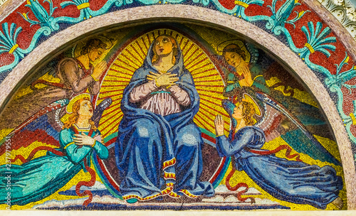 Virgin Mary Angels Mosaic Facade Cathedral Duomo Pisa Italy