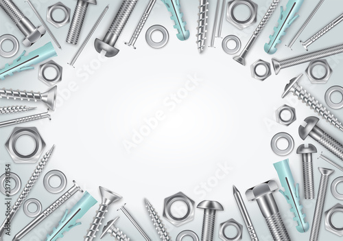 Realistic Metal Fasteners Frame Background