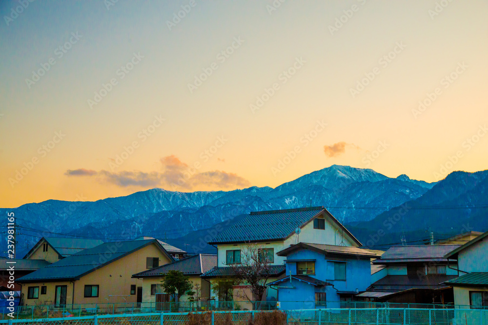 Naklejka premium Japan Alps from Nagano side in Japan. Japan Alps is located between Nagano and Toyama prefectures.