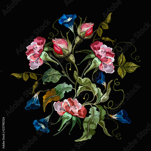 Embroidery datura flowers botany art. Template for design of clothes, t-shirt design