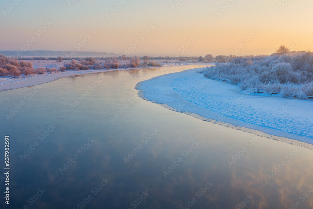 beautiful winter landscape with river