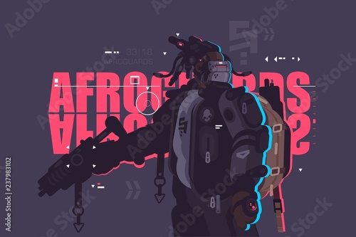 Drone dude afro guard with weapon