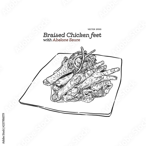 Braised chicken feet , chinese food hand draw sketch vector.