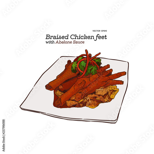 Braised chicken feet , chinese food hand draw sketch vector.