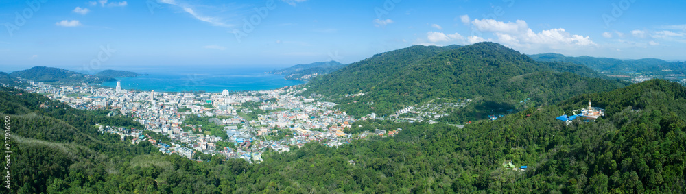 Panorama landscape nature view from Drone aerial view and patong city in phuket thailand
