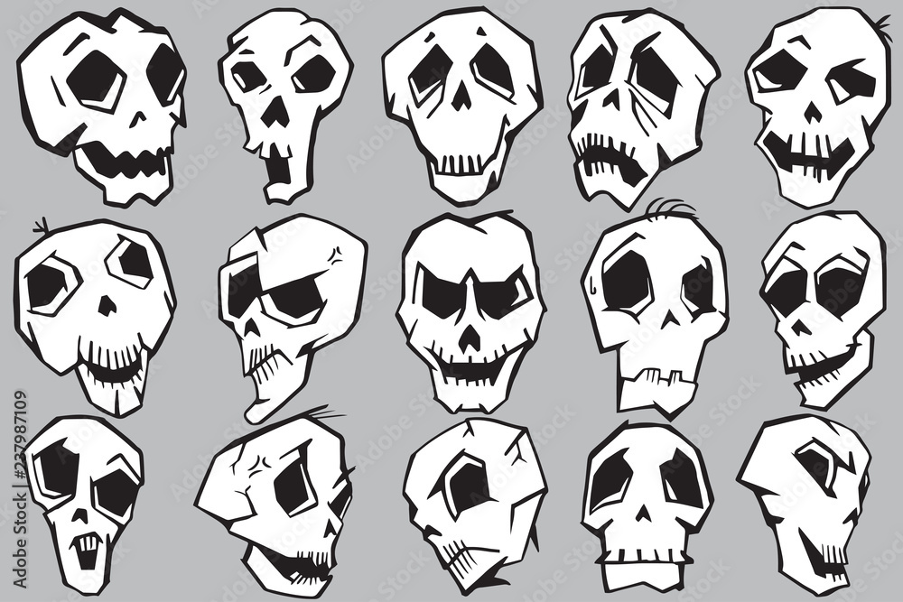 Mix skulls vector graphic design in black and white. Mix skulls vector graphic design in black and white.