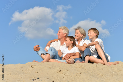 Portrait of grandparents with their grandchildren on the sand © aletia2011