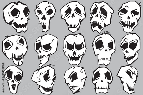 Mix skulls vector graphic design in black and white.