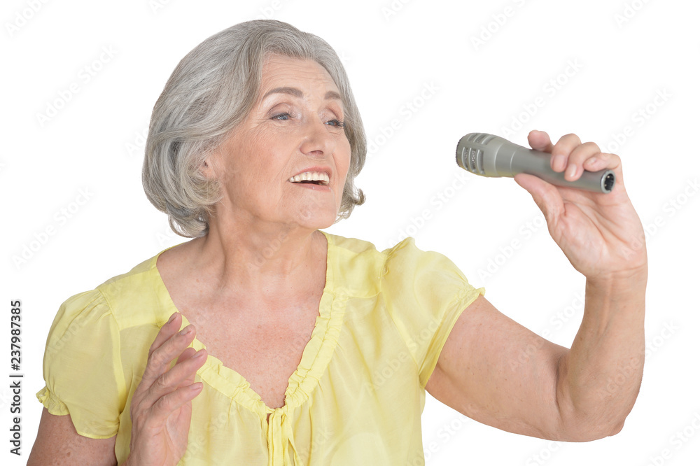 Portrait of senior singer woman portrait on white background Portrait of senior singer woman portrait on white background