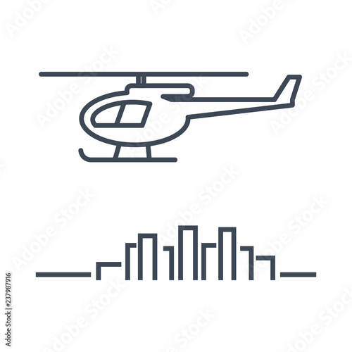 thin line icon helicopter flight over the city