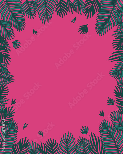 Tropical Leaves frame, doodle art design element, border decoration, safari decoration, multi colour background