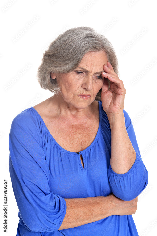 Woman with headache isolated on white background Woman with headache isolated on white background