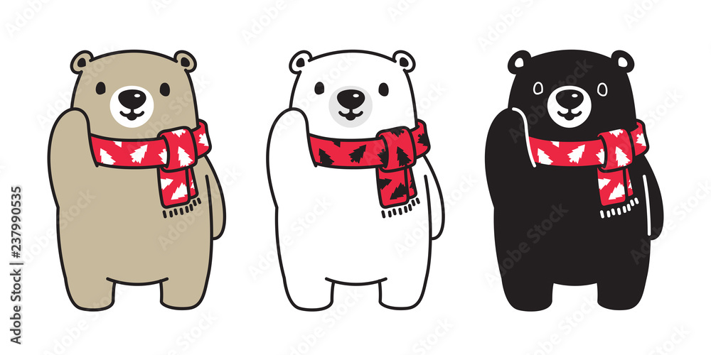 Obraz premium Bear vector polar bear Christmas tree scarf Santa Claus Xmas cartoon character icon logo illustration doodle