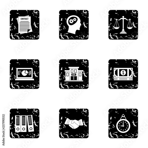 Office icons set. Grunge illustration of 9 office vector icons for web