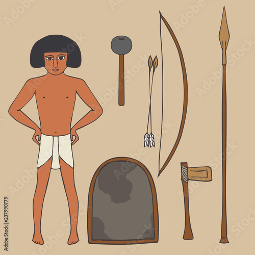 set of ancient  egyptian weapons